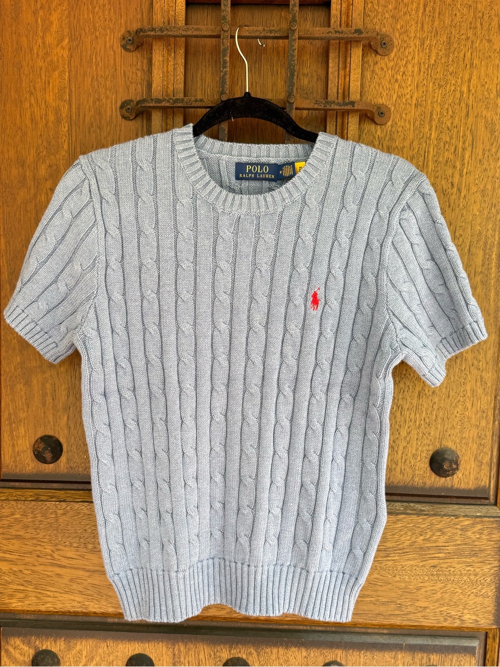 Ralph Lauren Light Blue Cable Knit Short-Sleeve Crewneck Sweater Size M